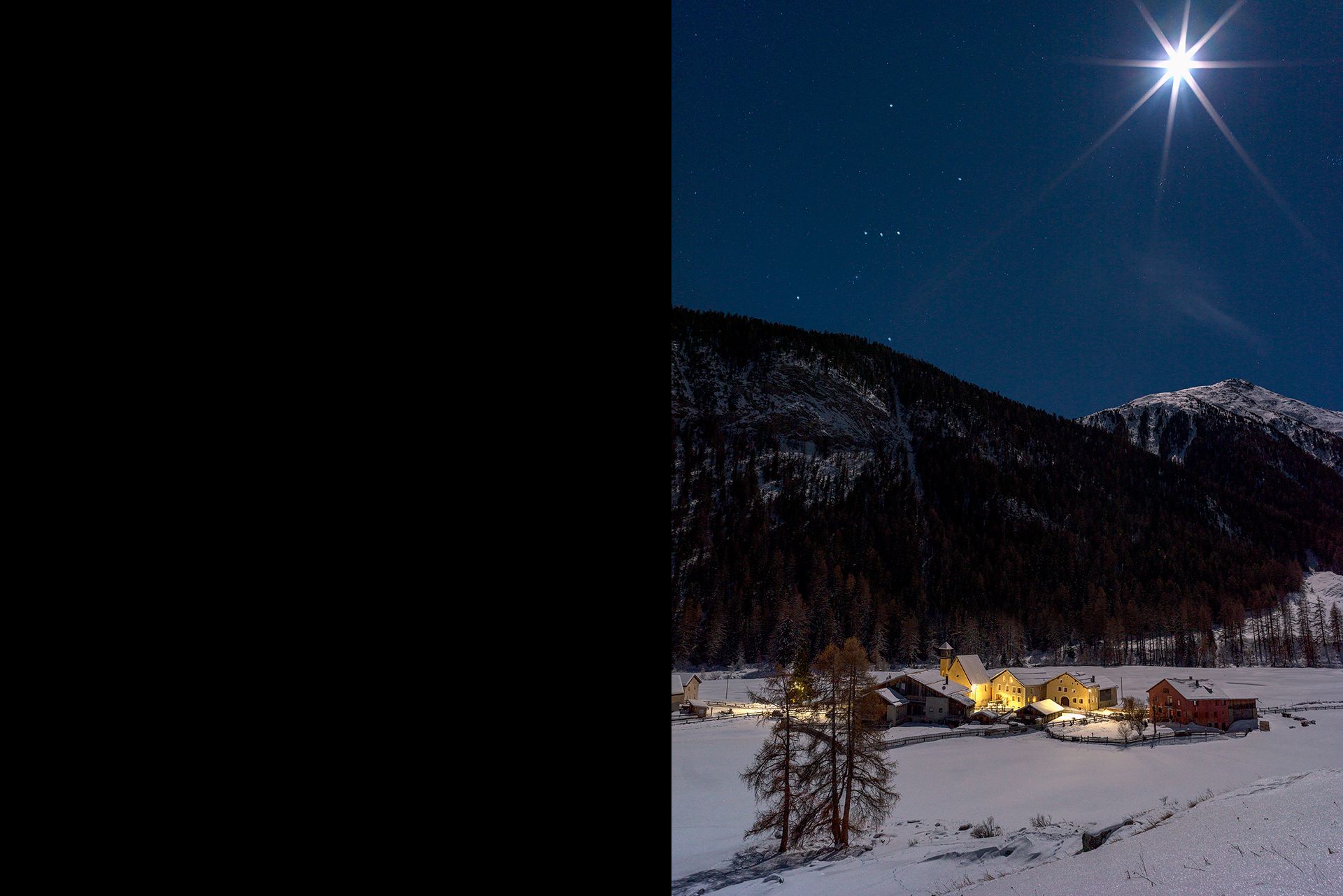 Susauna bei Vollmond mit Orion am Himmel